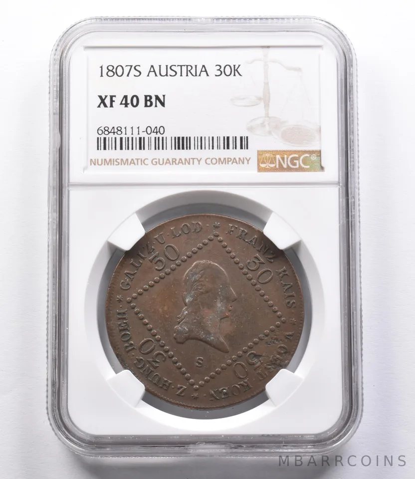 XF40 BN 1807 S Austria 30 Kreuzer NGC a2940