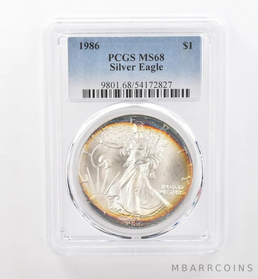 1986 American Silver Eagle MS68 PCGS Peripheral Tone *1742