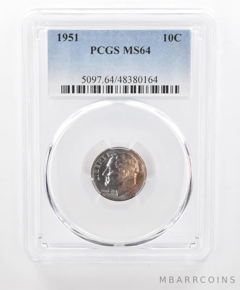 1951 Roosevelt Dime MS64 PCGS Beautiful Tone *2712