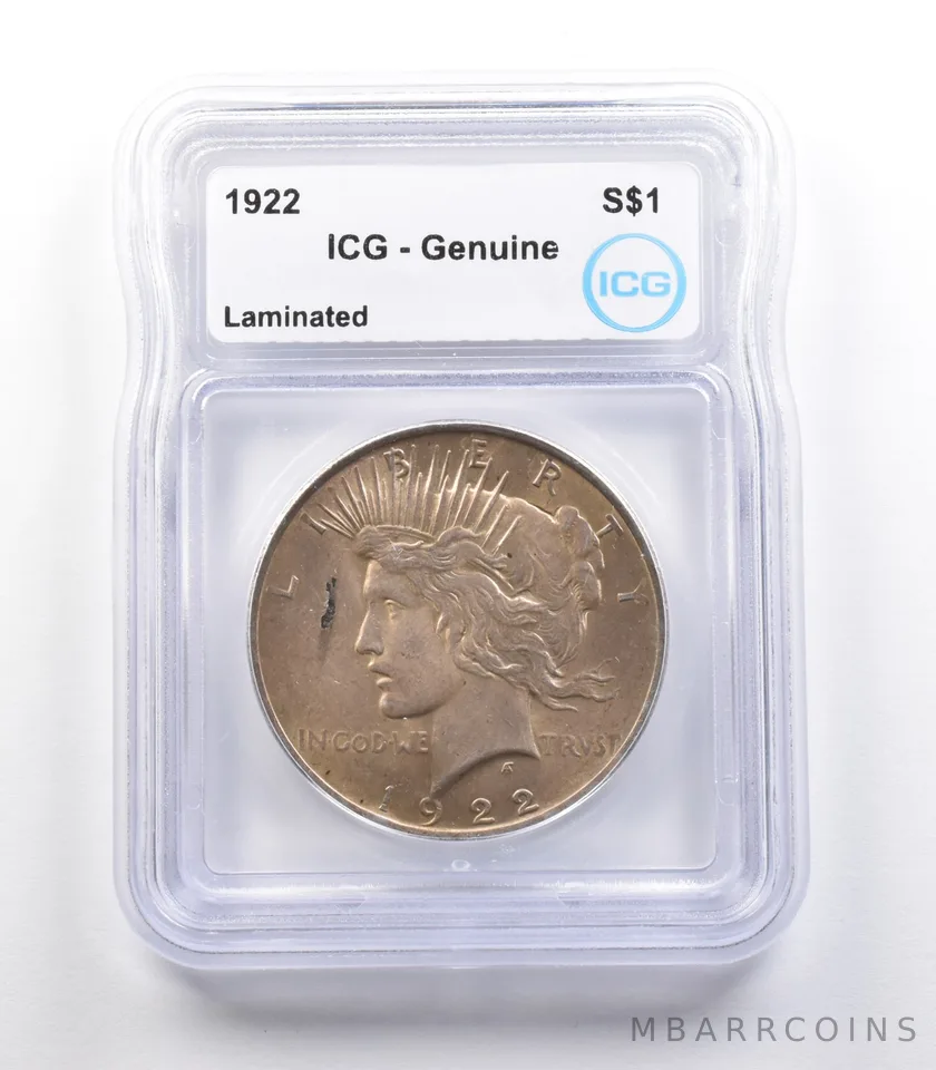 1922 Peace Silver Dollar Mint Error Laminated Genuine ICG *2282