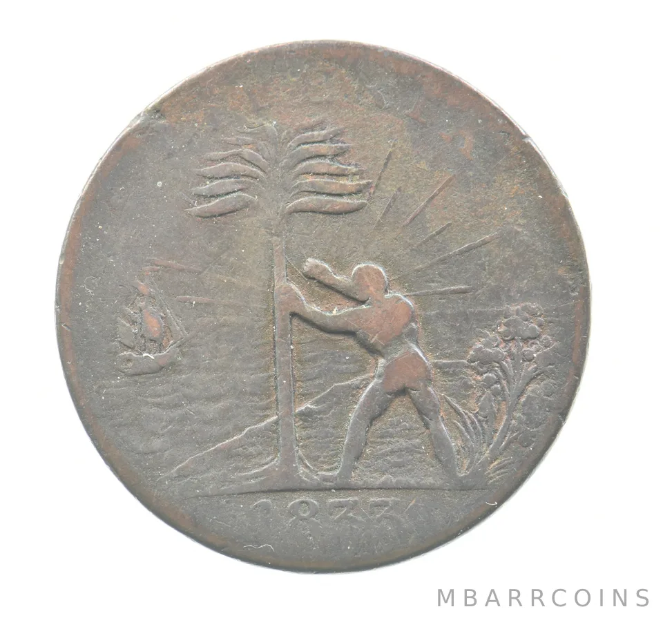 1833 Liberia Large Cent American Colonization Society Small Ship *0537