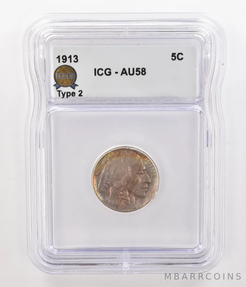 1913 Indian Head Buffalo Nickel Type 2 AU58 ICG Beautiful Tone *4775