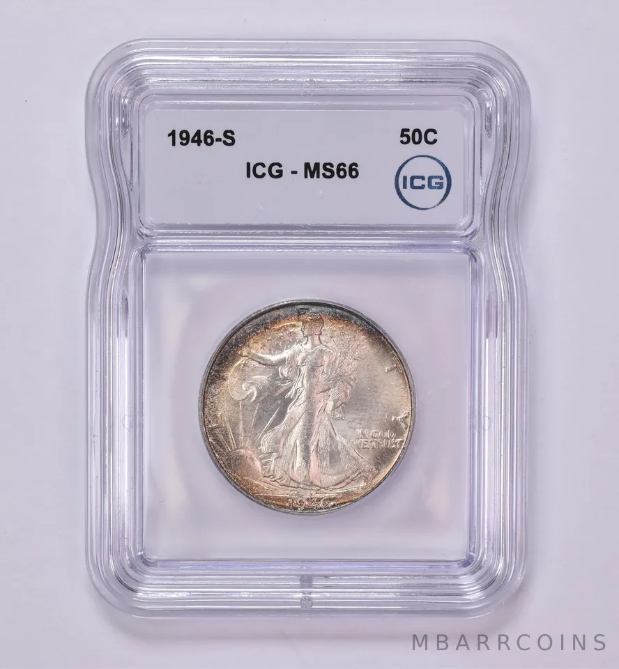 1946-S Walking Liberty Half Dollar MS66 ICG Beautiful Tone *0450