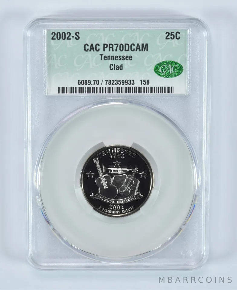2002-S State Quarter Tennessee Clad PR70 DCAM CAC CACg