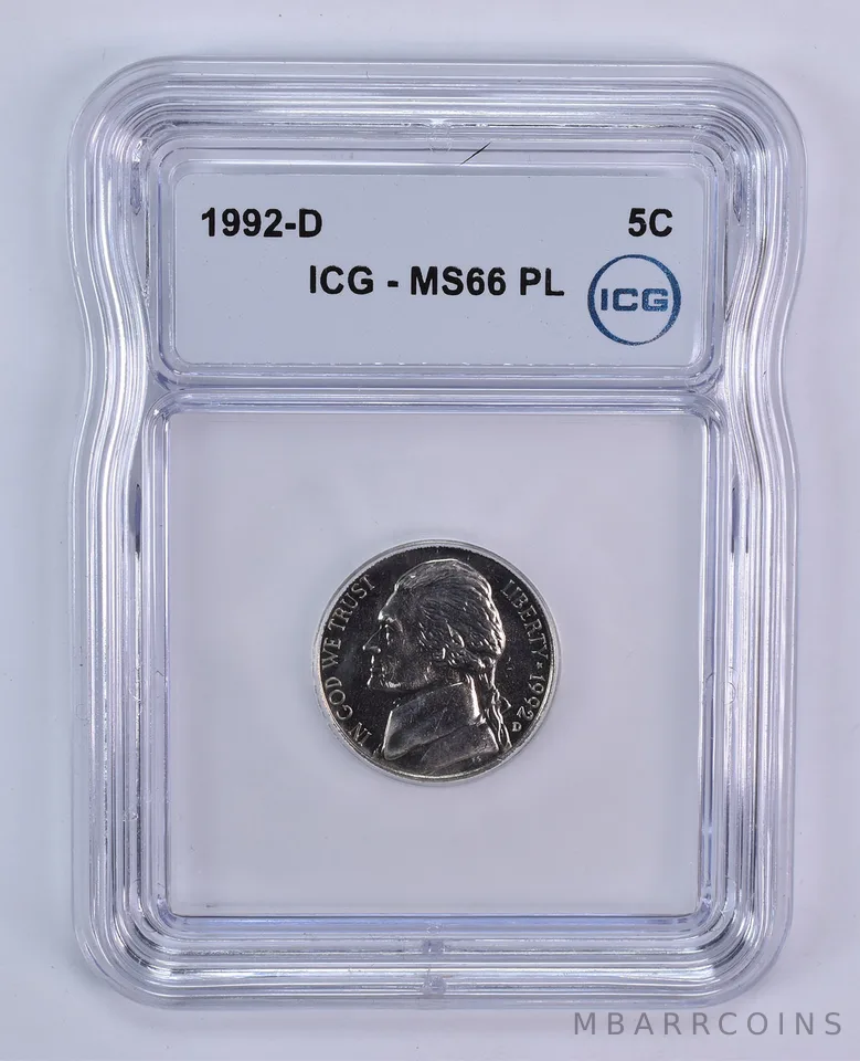 1992-D Jefferson Nickel MS66 PL ICG