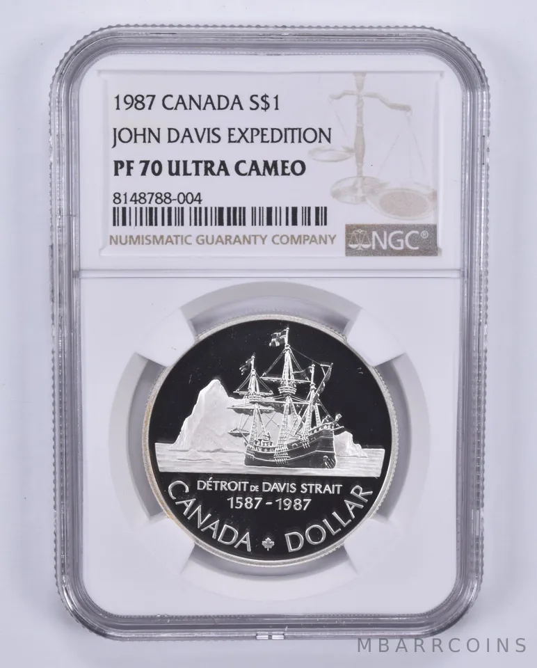 1987 Canada 1 Dollar Silver John Davis Expedition PF70 UCAM NGC Brown Label