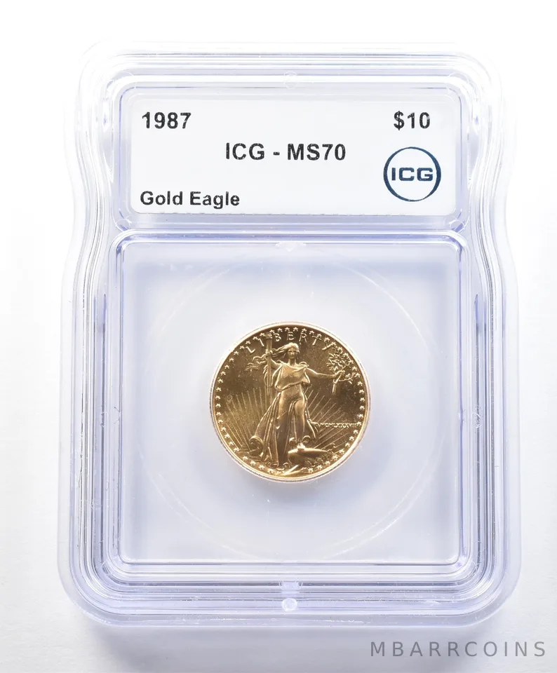 1987 $10 American Gold Eagle 1/4 Oz Gold MS70 ICG