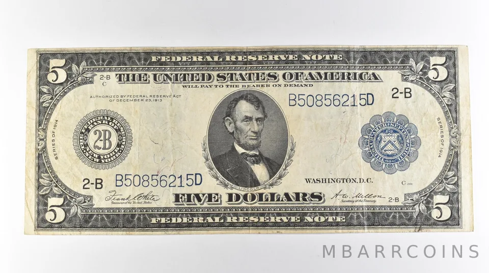 1914 $5 New York NY FRN Large Note Blue Seal *3133