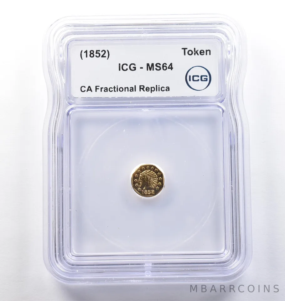 (1852) CA Fractional Gold Style Token Indian Head Token MS64 ICG *3817