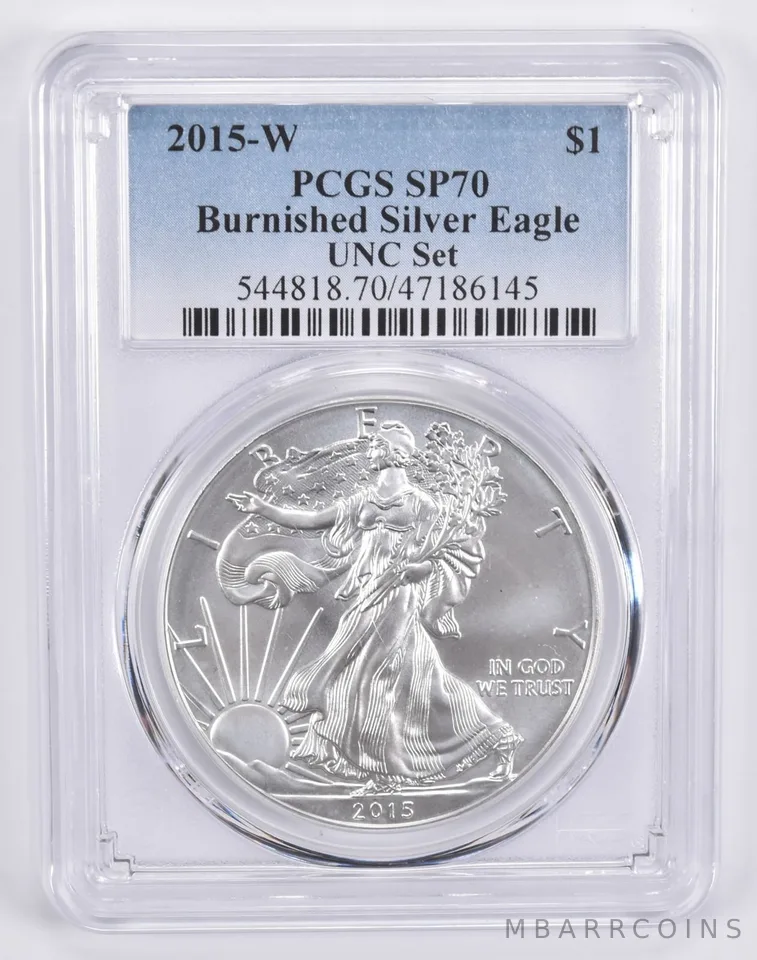 2015-W Burnished Silver Eagle Annual Set SP70 PCGS Blue Label
