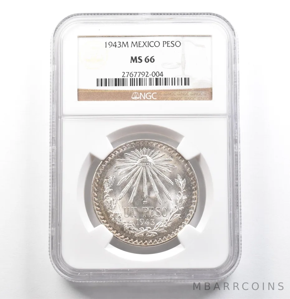 1943 M Mexico Peso MS66 NGC *6854