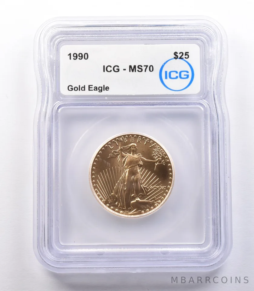 1990 $25 American Gold Eagle 1/2 Oz Gold MS70 ICG