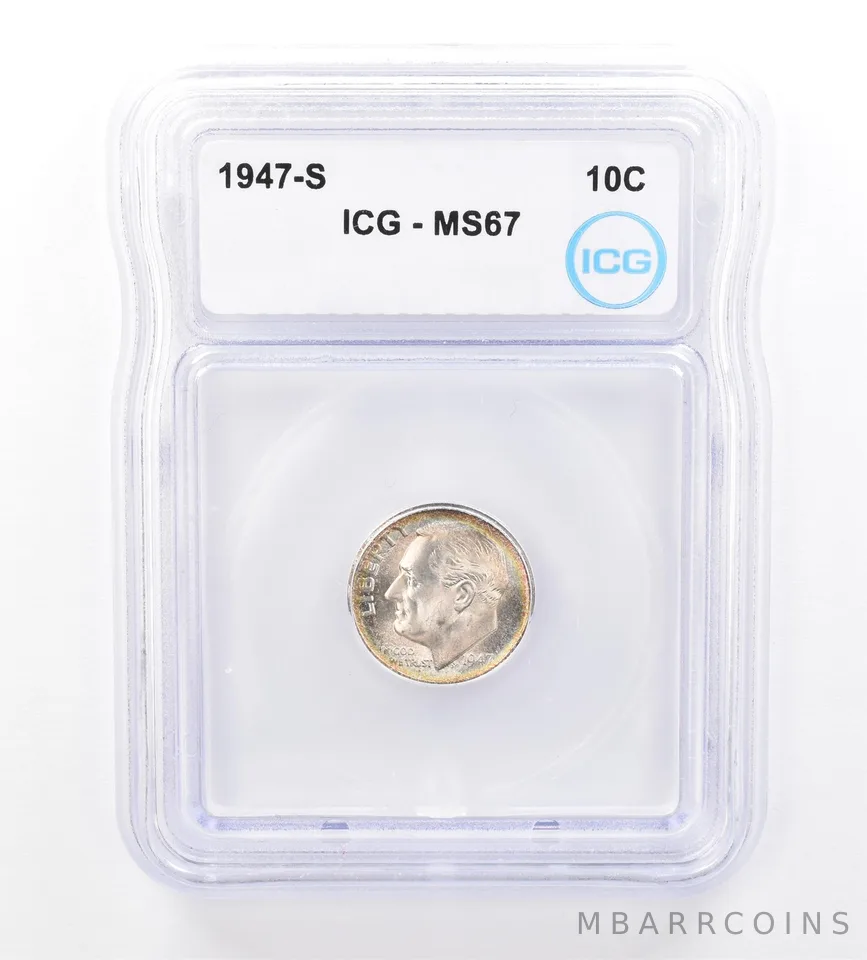 1947-S Roosevelt Dime MS67 ICG Beautiful Tone a1584