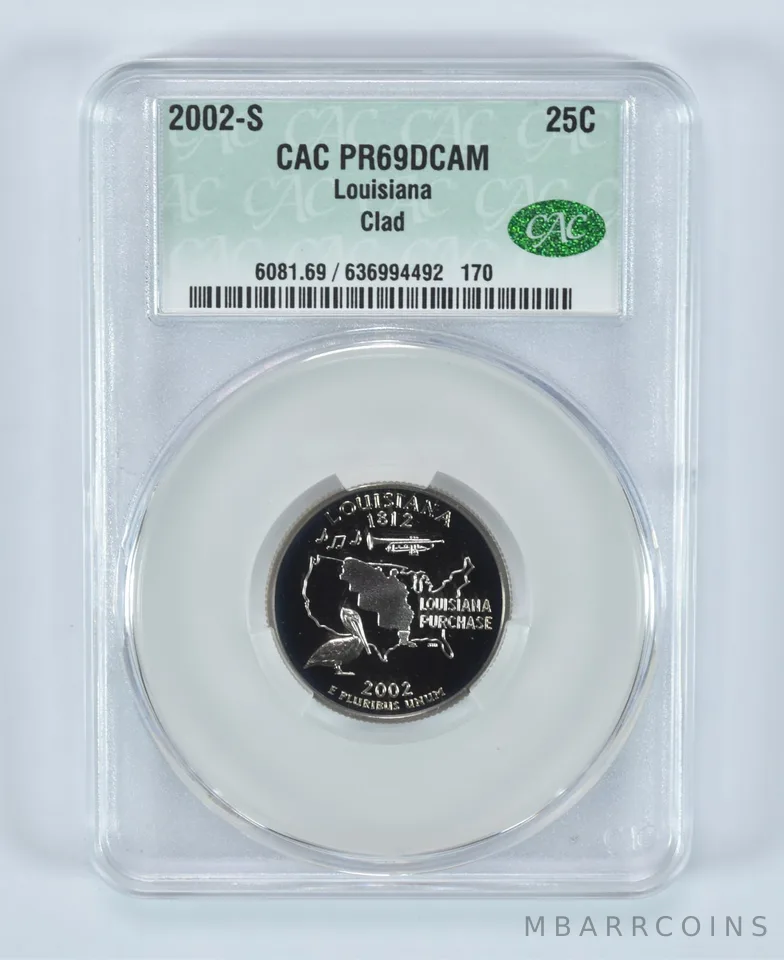 2002-S State Quarter Louisiana Clad PR69 DCAM CAC CACg