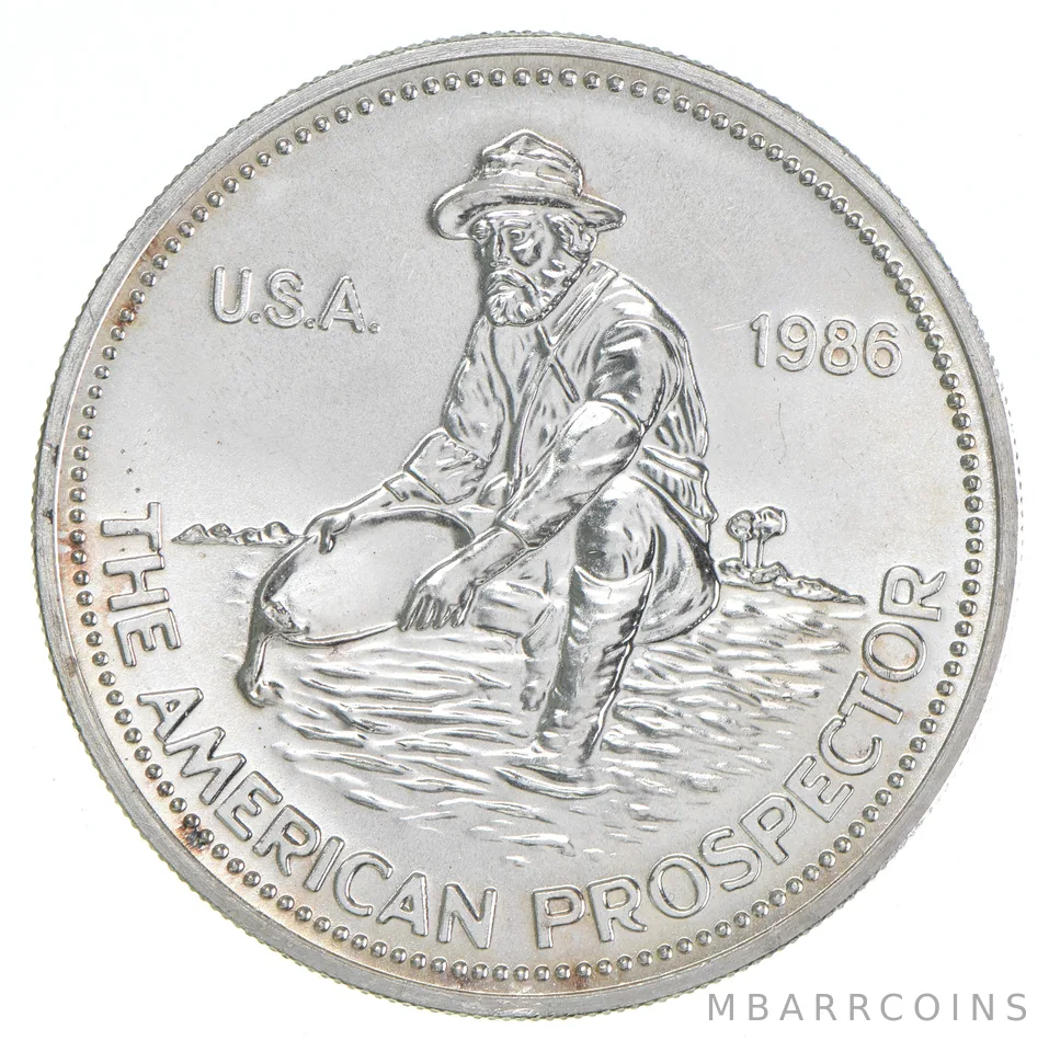 1986 1 Troy Oz. .999 Silver Engelhard American Prospector Silver Round