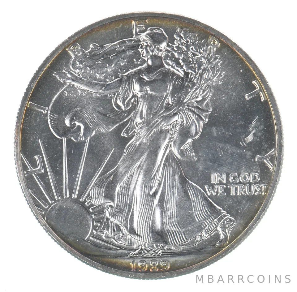 Beautiful Toned - 1989 American Silver Eagle 1 Troy Oz .999 Fine Silver *103