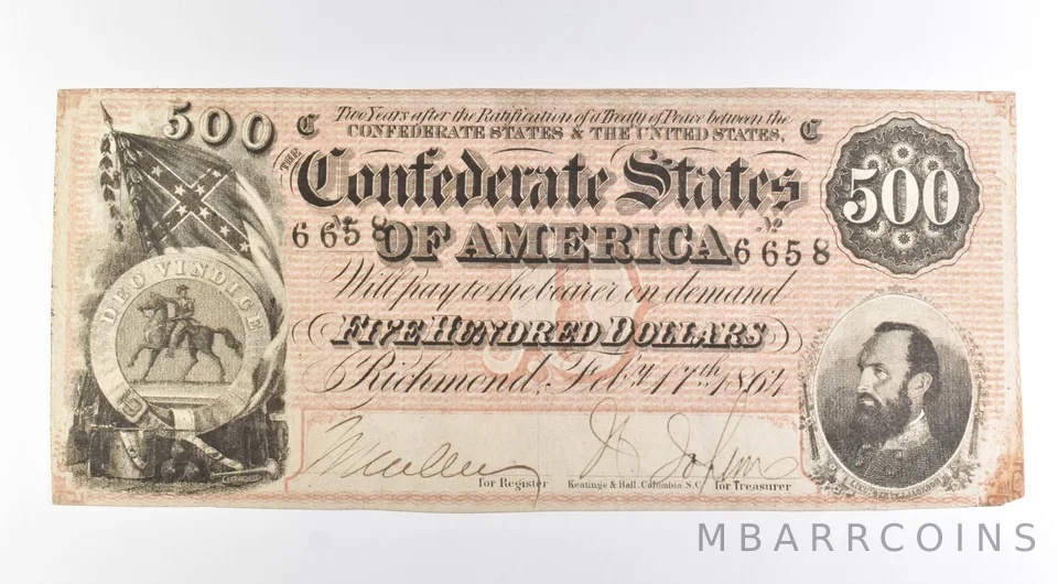 1864 $500 Confederate States Of America Large Note *8477