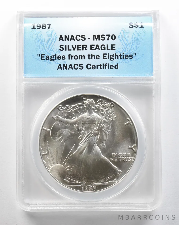 1987 American Silver Eagle MS70 ANACS a3836