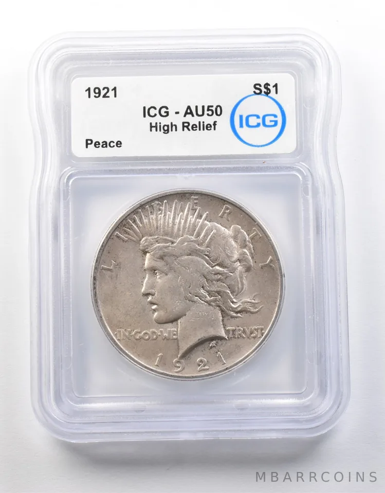 1921 Peace Silver Dollar High Relief AU50 ICG *8690