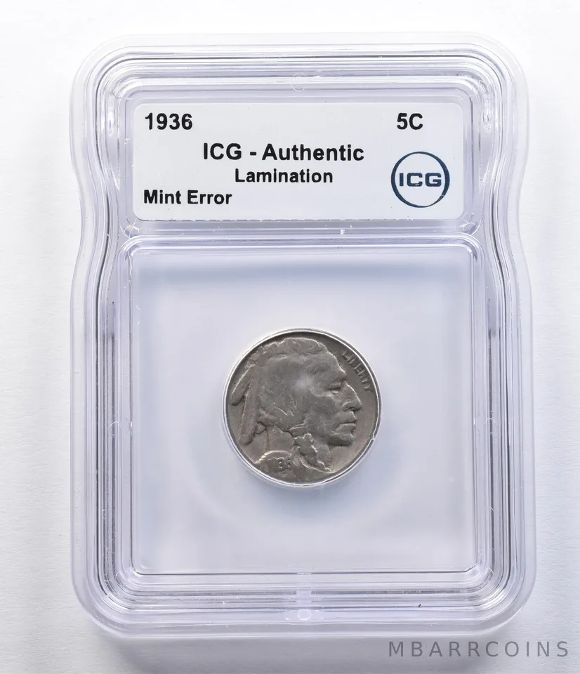 1936 Indian Head Buffalo Nickel Mint Error Lamination Authentic ICG *2490