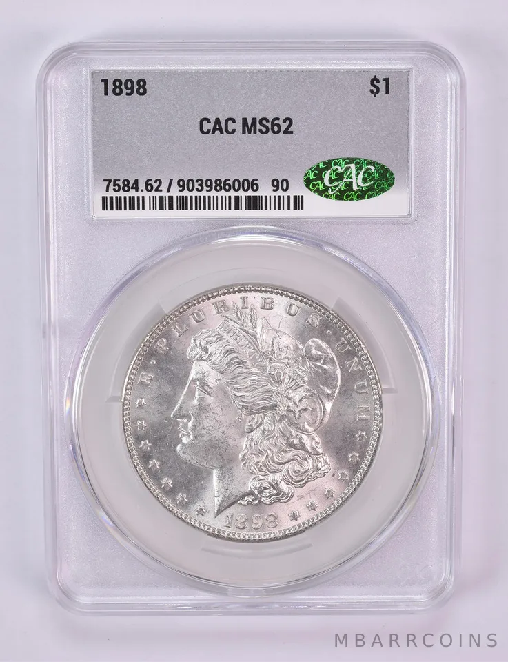 1898 Morgan Silver Dollar MS62 CAC CACg