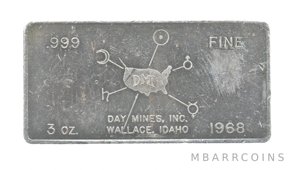 1968 3 Oz Silver Bar Day Mines INC WH Foster INC *0689
