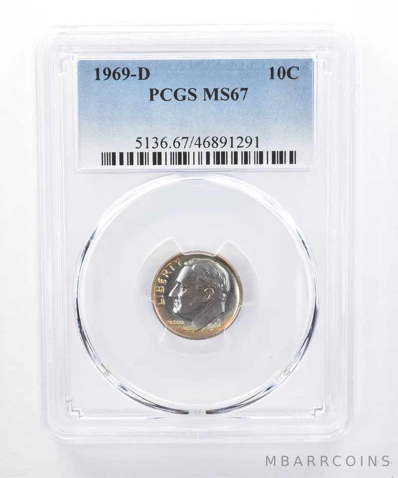 1969-D Roosevelt Dime MS67 PCGS Beautiful Tone *8321