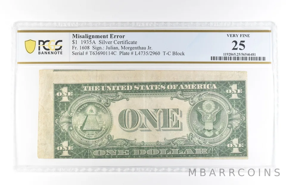 1935 A $1 Silver Certificate Misalignment Fr#1608 Very Fine 25 PCGS *5818