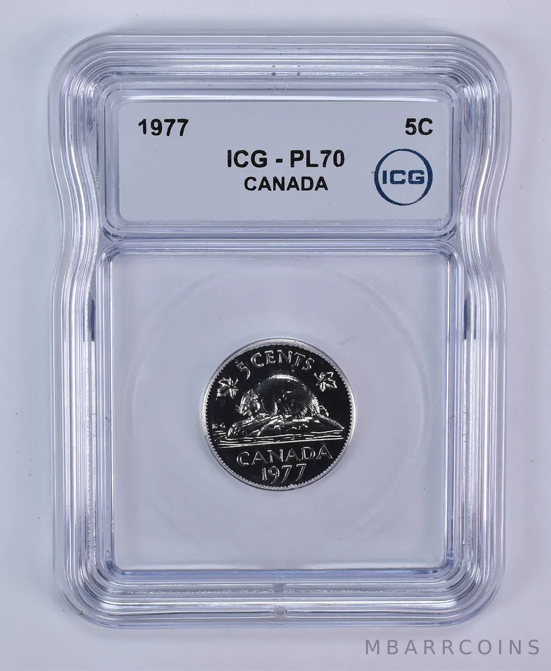 1977 Canada 5 Cents Beaver PL70 ICG