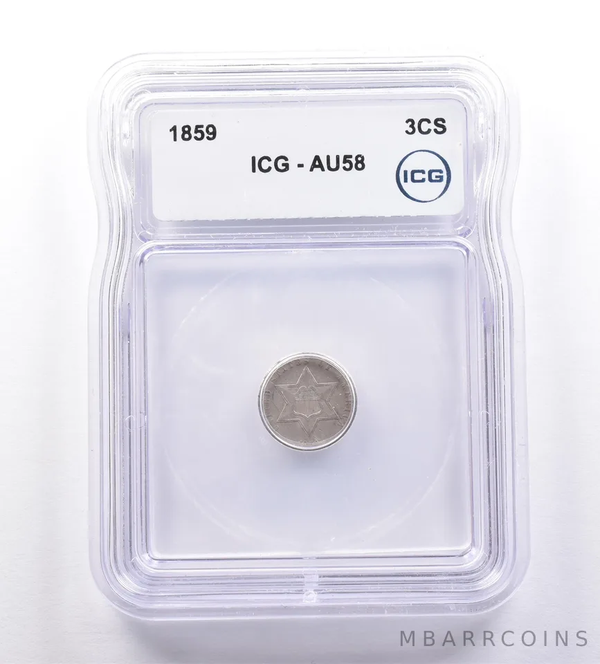 1859 Three Cent Silver Trime AU58 ICG *9222