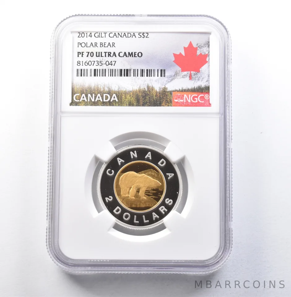 2014 Canada 2 Dollars Silver Gilt Polar Bear PF70 UCAM NGC a5904