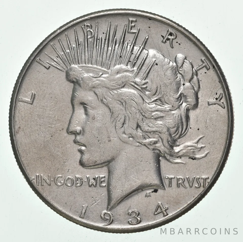 (1) AU 1934-S Peace Silver Dollar 90% - Almost Unc - San Francisco Mint