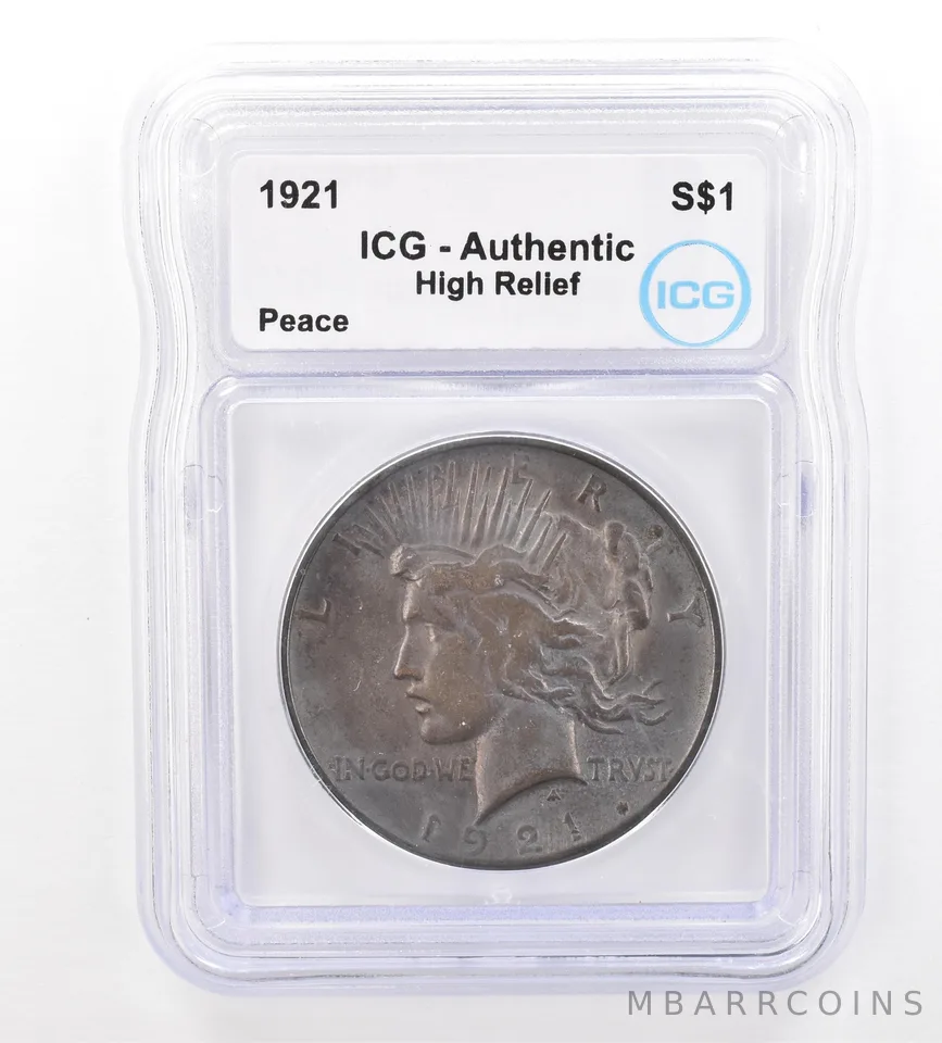 1921 Peace Silver Dollar High Relief Authentic ICG Beautiful Tone *7373