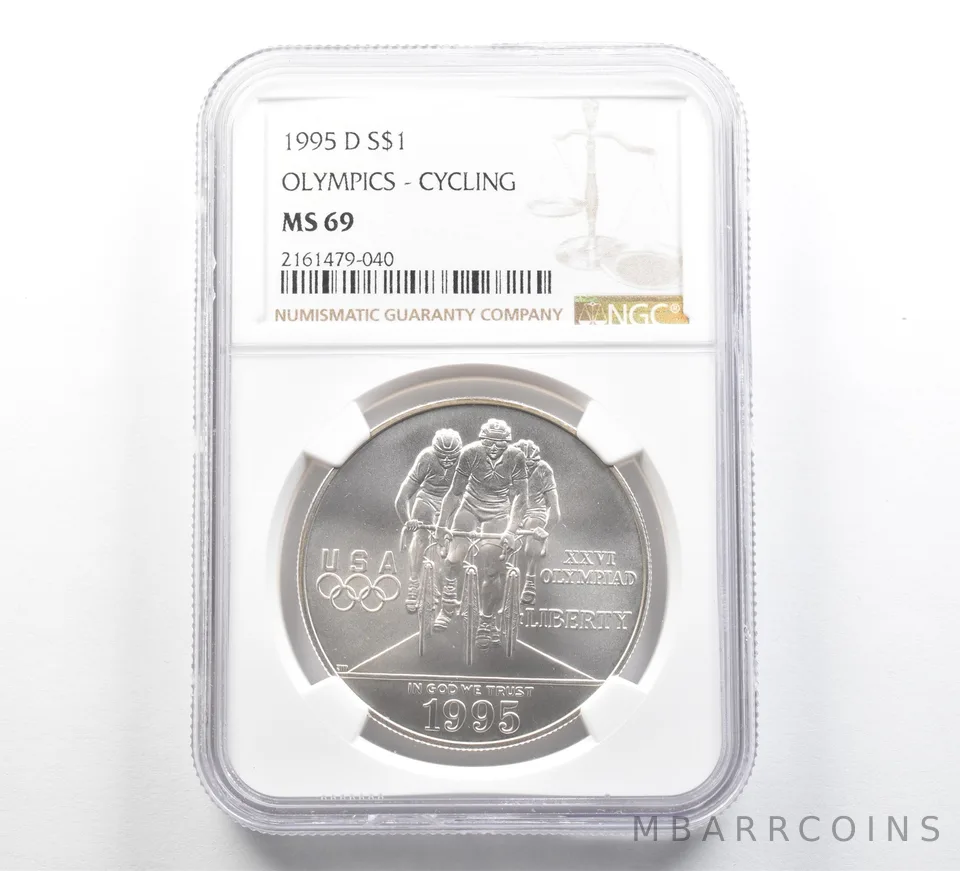 1995-D Olympic Cycling Commemorative Silver Dollar MS69 NGC Brown Label