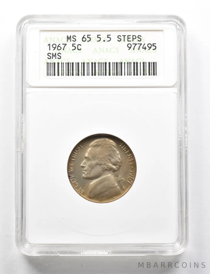 MS65 1967 Jefferson Nickel 5.5 Steps SMS ANACS a0510