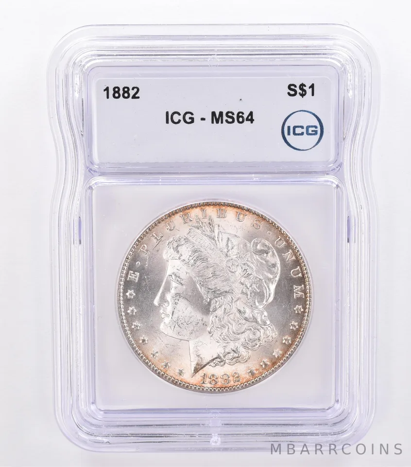 1882 Morgan Silver Dollar MS64 ICG Peripheral Tone a8684