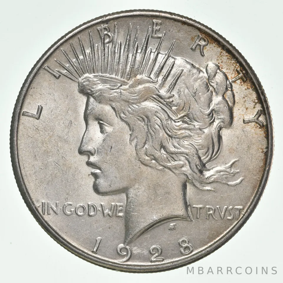 (1) BU 1928-S Peace Silver Dollar $1 Unc MS 90% - San Francisco Mint