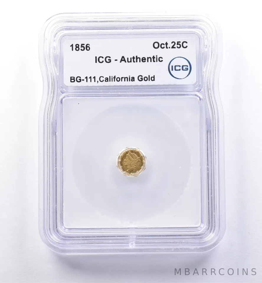 1856 California Fractional Gold Liberty Head 25 Cents BG-111 Authentic ICG *8381
