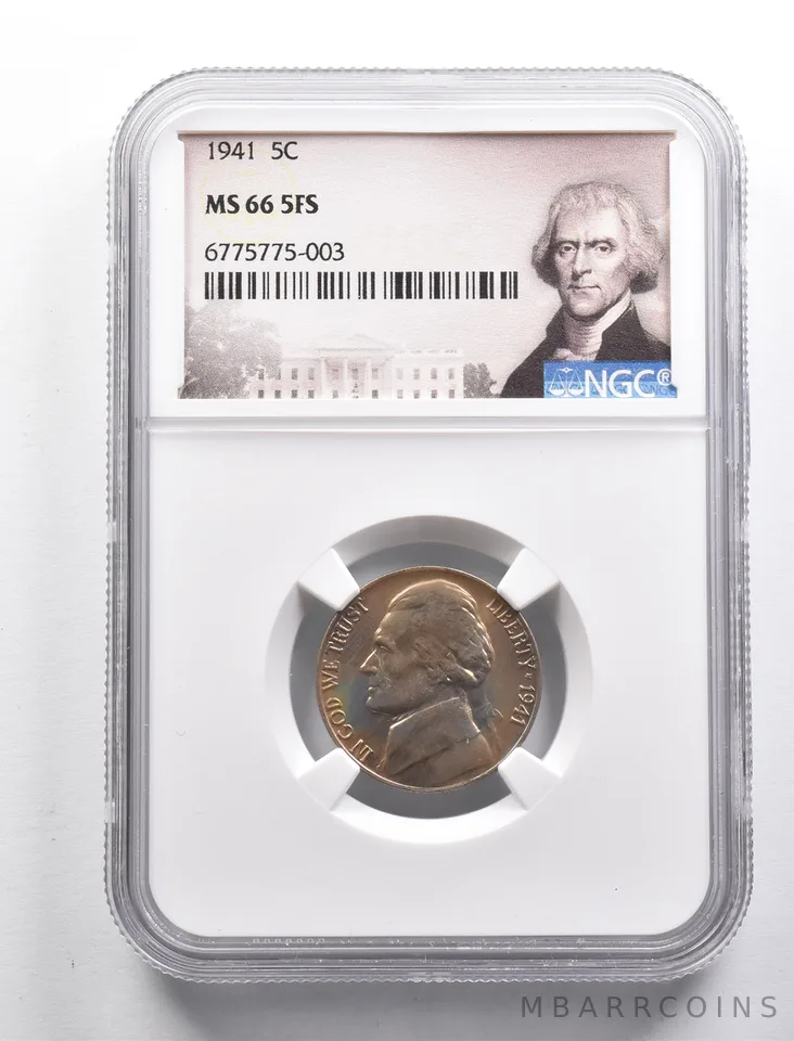 MS66 5FS 1941 Jefferson Nickel NGC Awesome Color *4981