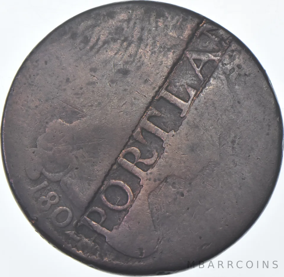 1802 Draped Bust Large Cent - Counter Stamped "Portlan" a9584