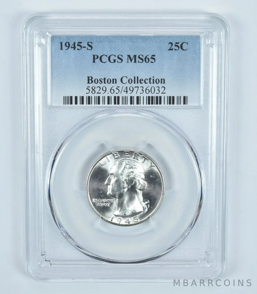 1945-S Washington Quarter Boston Collection MS65 PCGS Blue Label