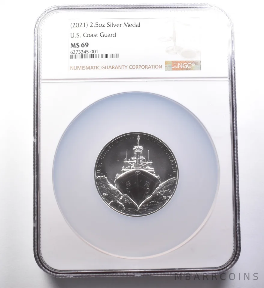 (2021) 2.5 Oz Silver Medal US Coast Guard First Releases MS69 NGC *0048