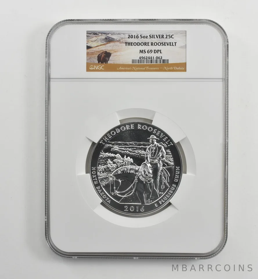 2016 5 Oz Silver Quarter ATB Theodore Roosevelt MS69 DPL NGC *1560