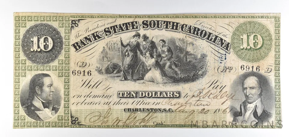 1861 $10 Charleston SC Bank Of The State Obsolete Note *8777
