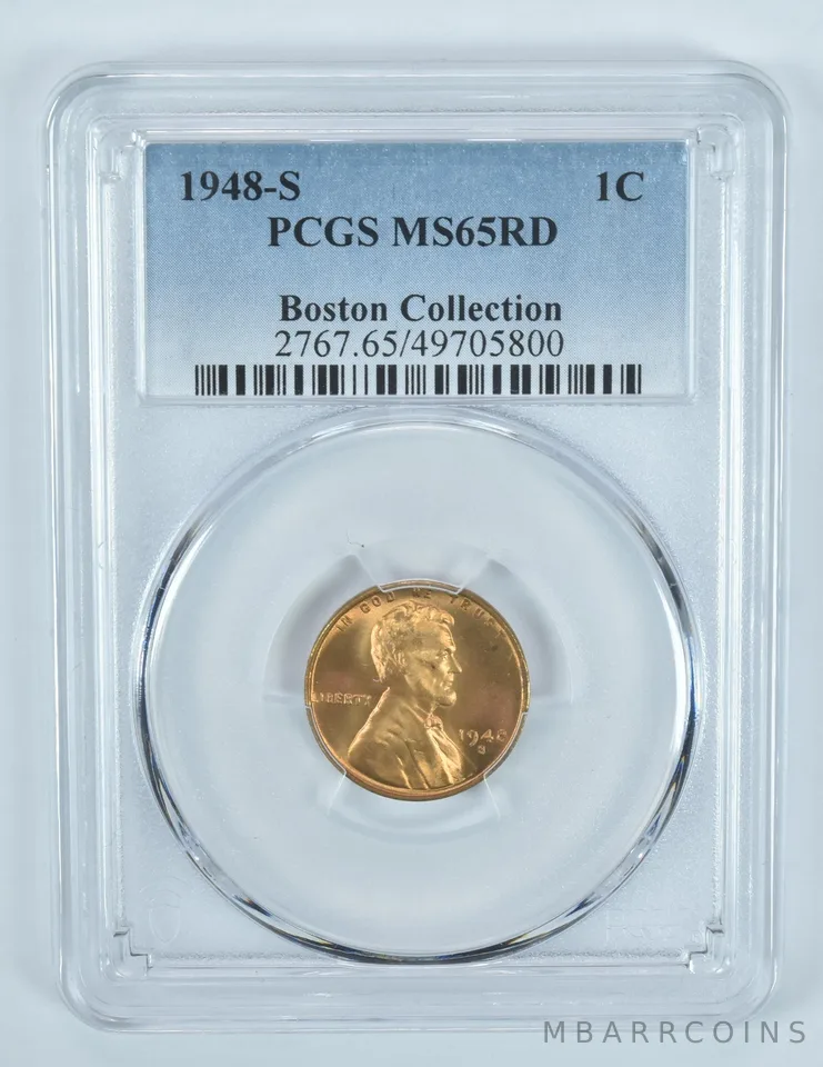 1948-S Lincoln Wheat Cent Boston Collection MS65 RD PCGS Blue Label
