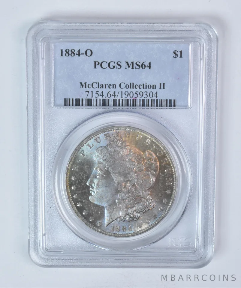 1884-O Morgan Silver Dollar McClaren Collection II MS64 PCGS Rainbow Tone a5911