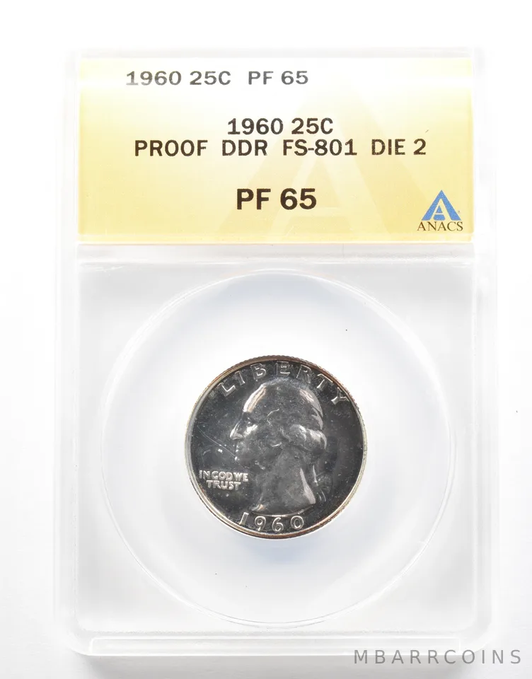1960 Washington Quarter DDR FS-801 Die 2 PF65 ANACS *2119