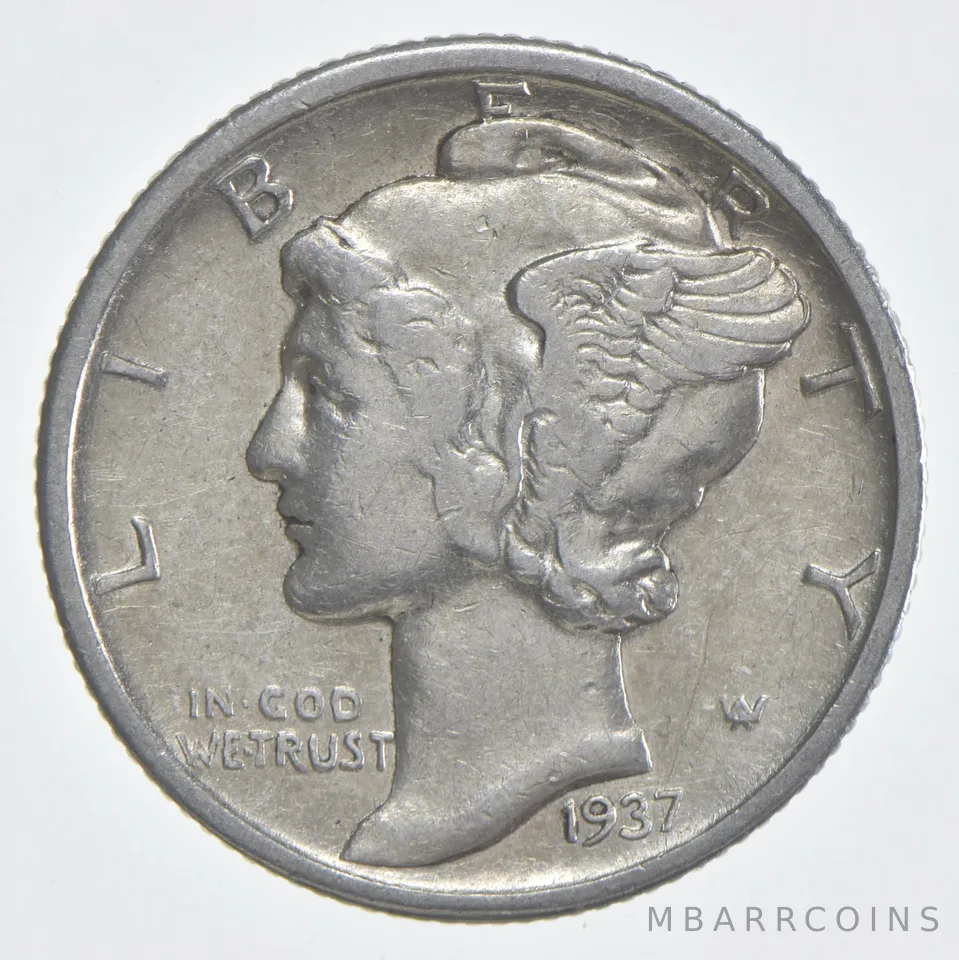 1937-D Mercury Dime 90% Silver AU Almost Unc