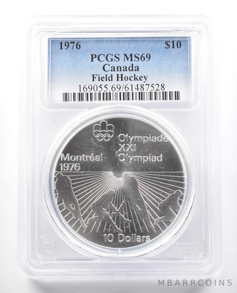 1976 Canada 10 Dollars Silver Montreal Olympics Field Hockey MS69 PCGS