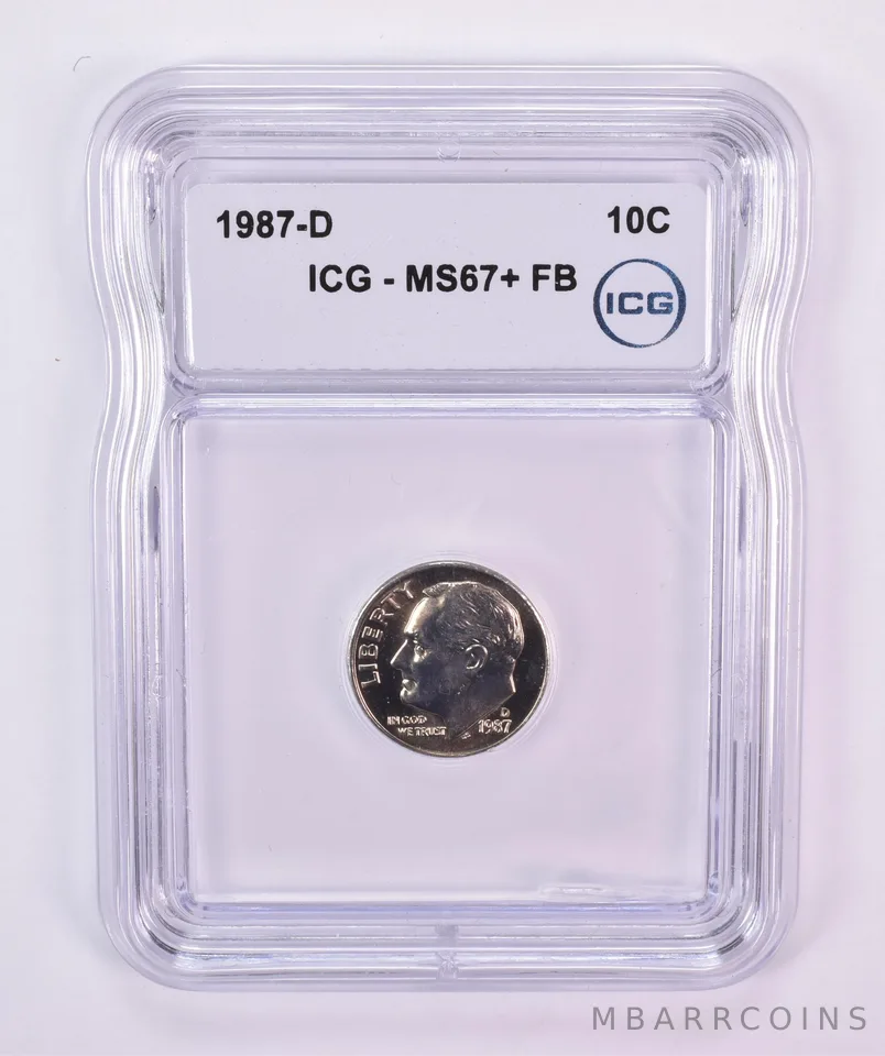 1987-D Roosevelt Dime MS67+ FB ICG